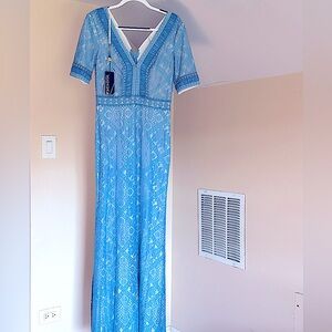 Indian Design cerimonial Lace Long Turquoisy Blue • M